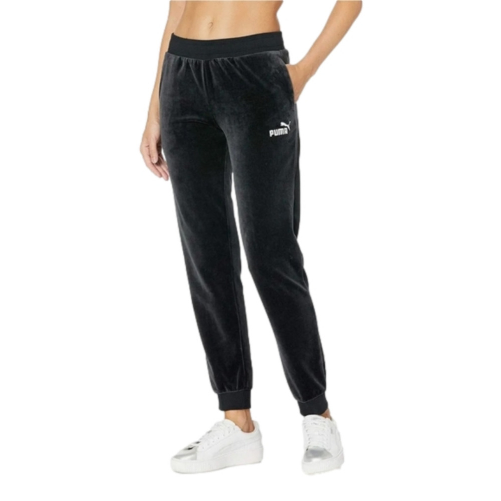 PUMA Women's Velour Joggers Pants Charcoal Grey Black Loungewear XS